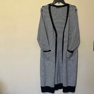Vila Milano brand-Womens black & white striped long sleeve cardigan, plus 2X.